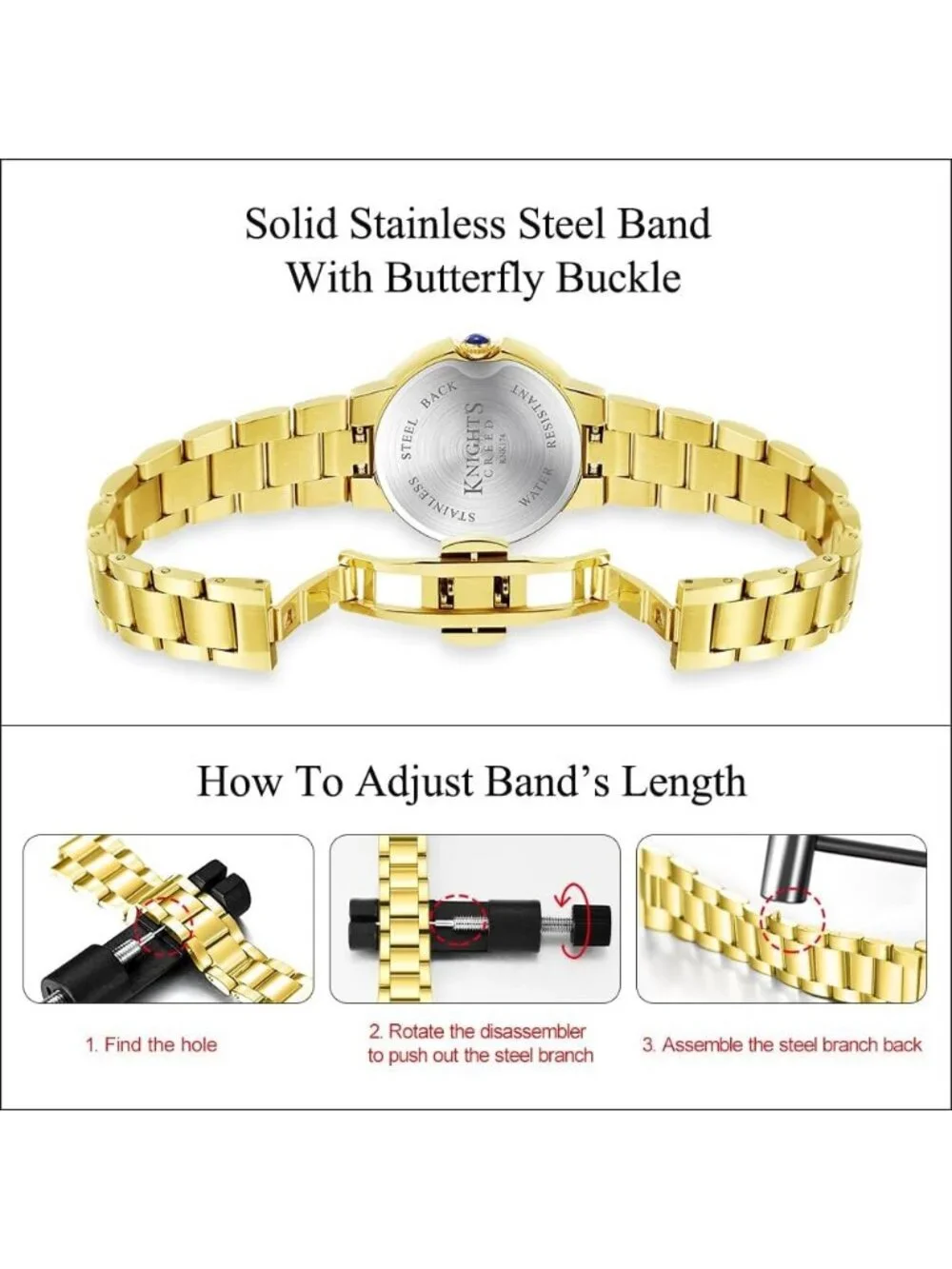 Women's Gold Roman Numerals Classic Solid Vintage  Stainless Steel Band Watch
